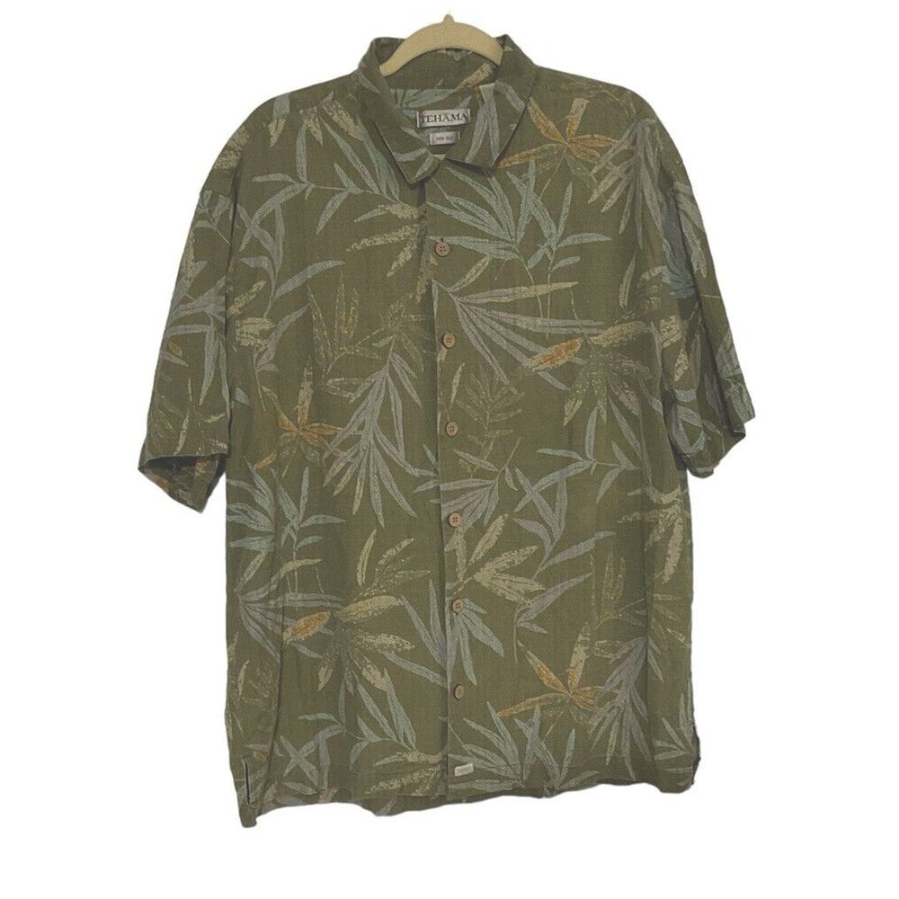 Tehama Tropical Silk Button Down Shirt Size XL  Short‎ Sleeve Multi Color